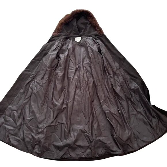 VTG WORTHINGTON 100% Wool Long Swing Coat  Fur Trimmed Hood  Brown  SZ 12 - Picture 9 of 13